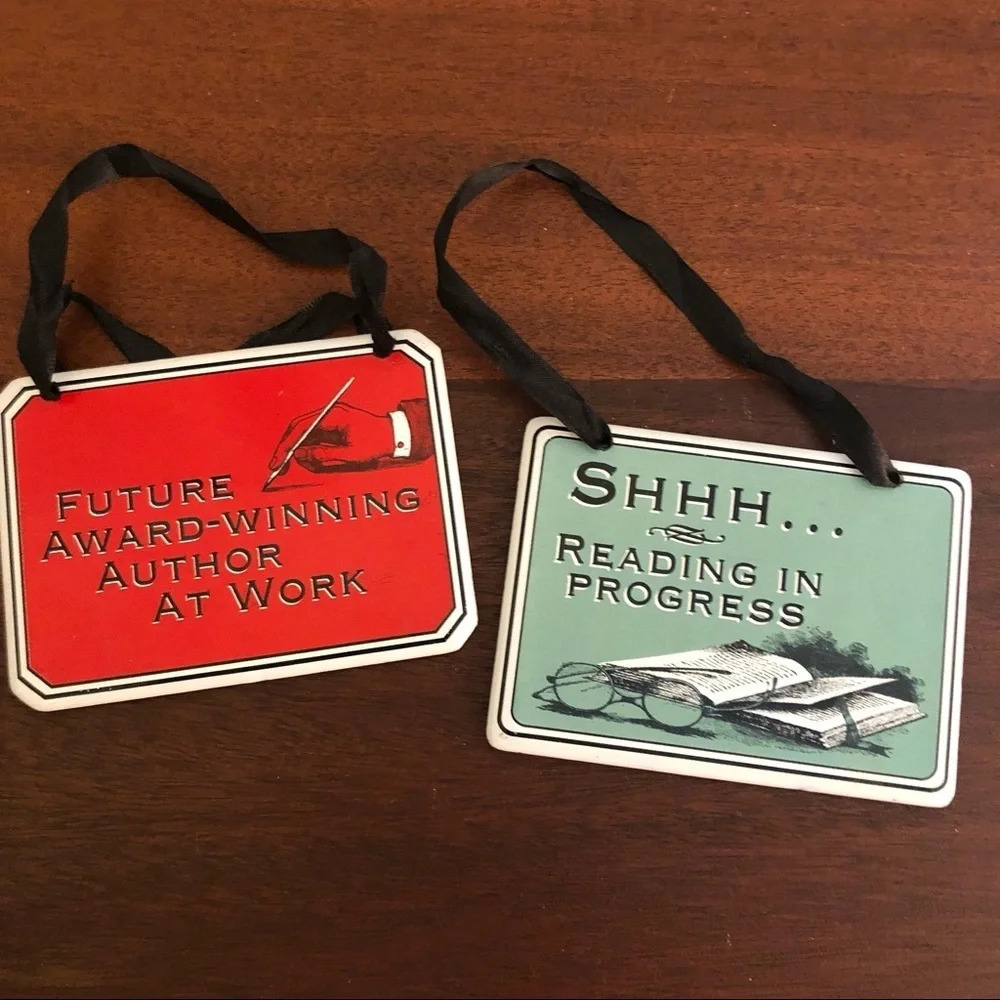Vintage Enamel Novelty Signs For Writers and Readers Wall Library Office Decor